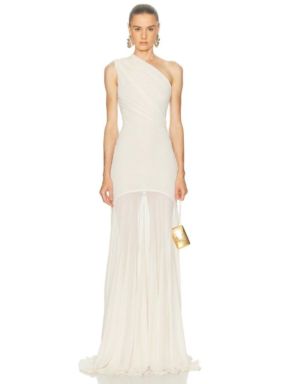 Atlein One Shoulder Draped Dress in Ivory